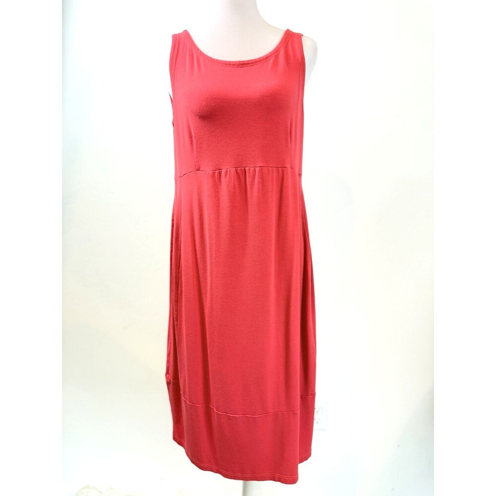 Eileen Fisher Petite PM Coral Pink Sleeveless Jersey Dress Keyhole Back Stretch